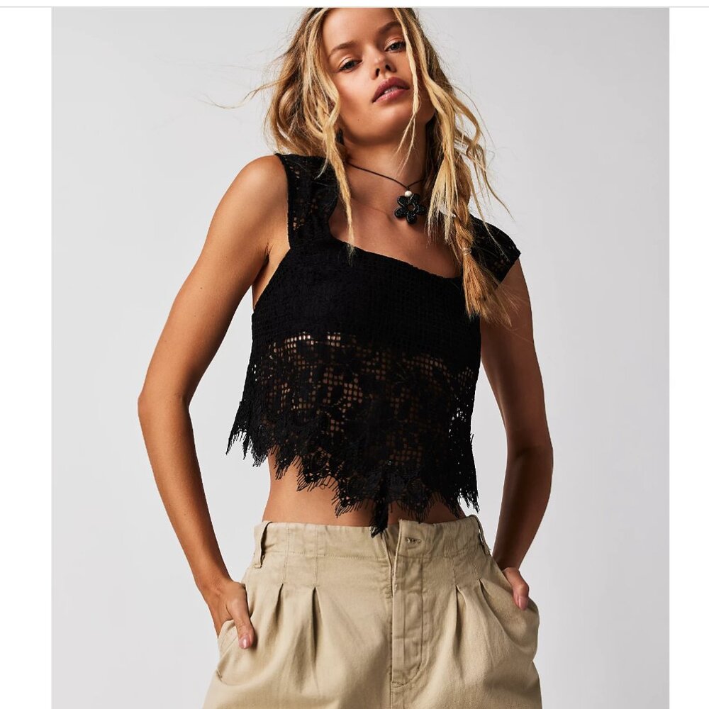 Free People Lace Dreams Top White Large Sheer Tie Back Boho Shirt